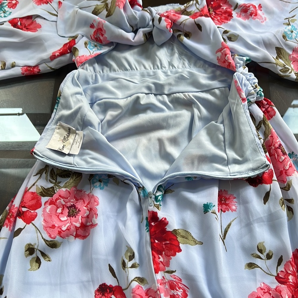 Rare Editions Girls Floral Bubble Sleeve Dress - Picture 12 of 15
